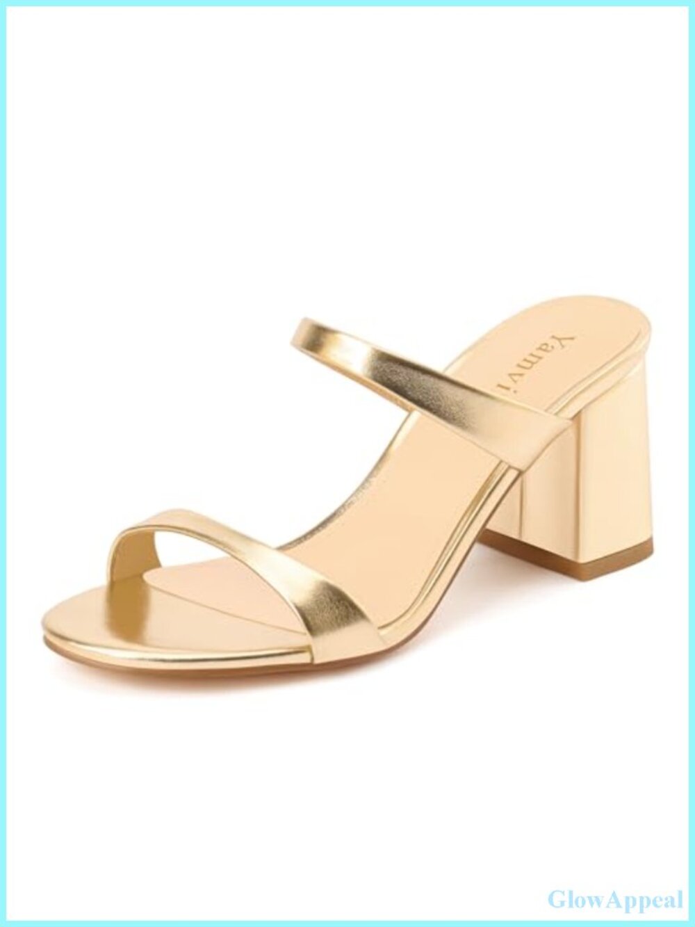 Women's Gold Mules with 3-Inch Block Heel Sandals - Size 44